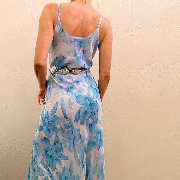 Vintage 90s/Y2K Blue Floral Chiffon Reversible Maxi Slip Dress - Picture 4 of 8